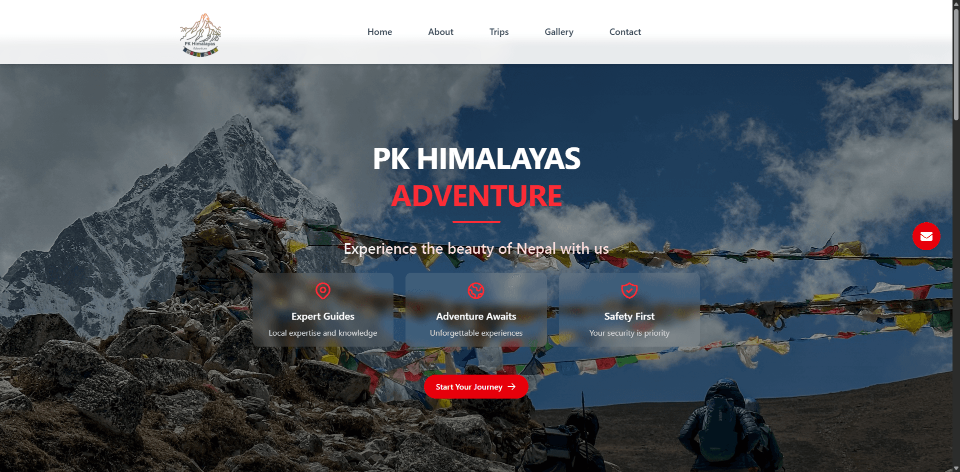 PK Himalayas Adventure homepage showing a mountain scene and trekking services.
